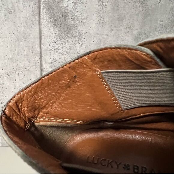 𝅺lucky Brand Eesa Distressed Leather Ankle Bootie Heels - Picture 12 of 13